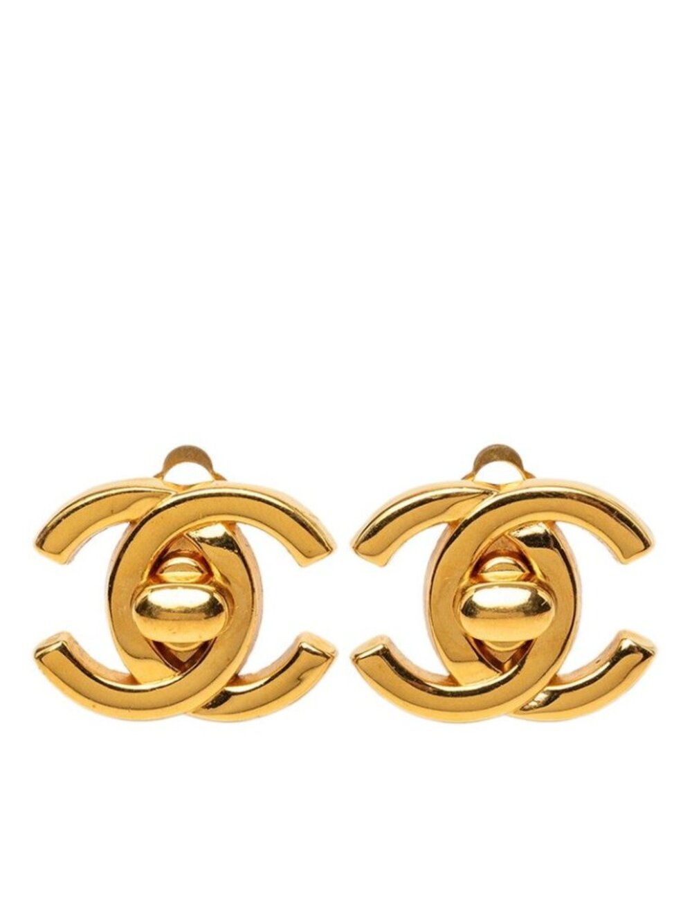 Chanel CC Logo Turnlock Vintage Earrings Gold Plated